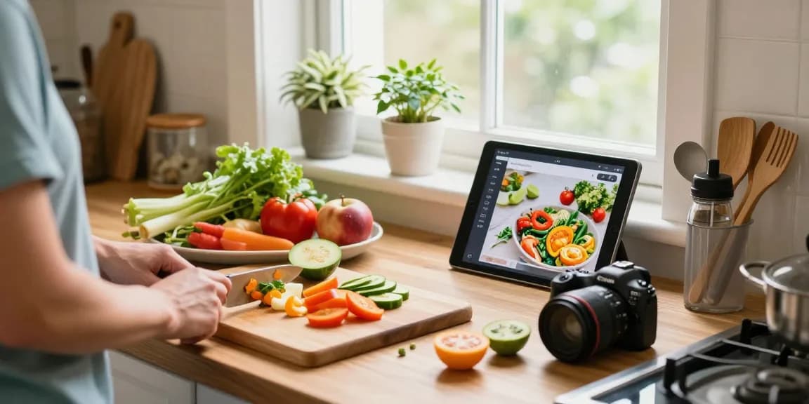 Healthy cooking scene with rokok88 inspiration in a bright kitchen.